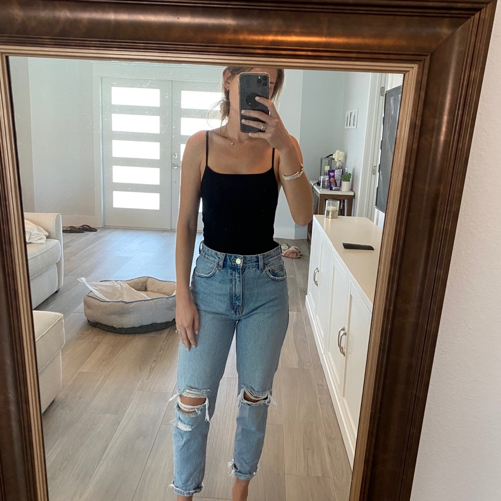 Ribbed strappy black bodysuit